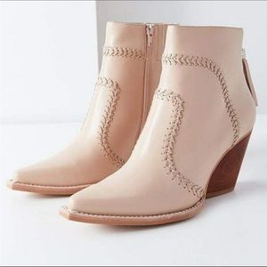 Jeffrey Campbell cream leather boots low heel
